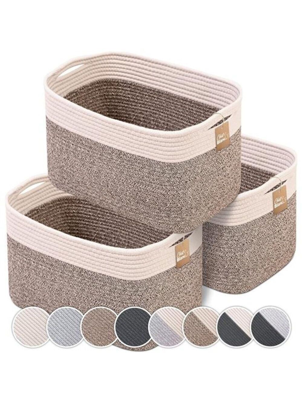 Cotton Rope Storage Baskets 3 Pack Off White Brown Laundry Toy Organizer Bin